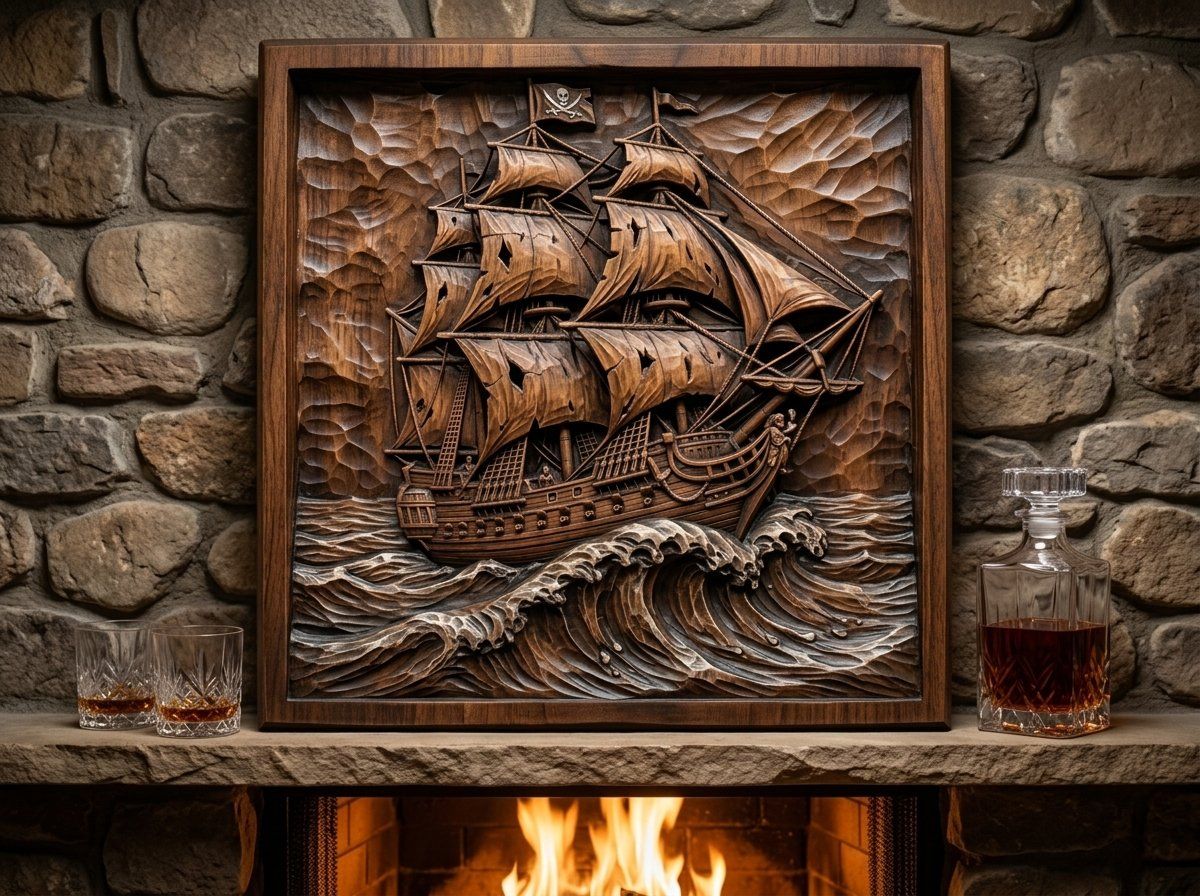Pirate Ship Galleon Sea Wave CNC Relief STL bas-relief STL — view 13