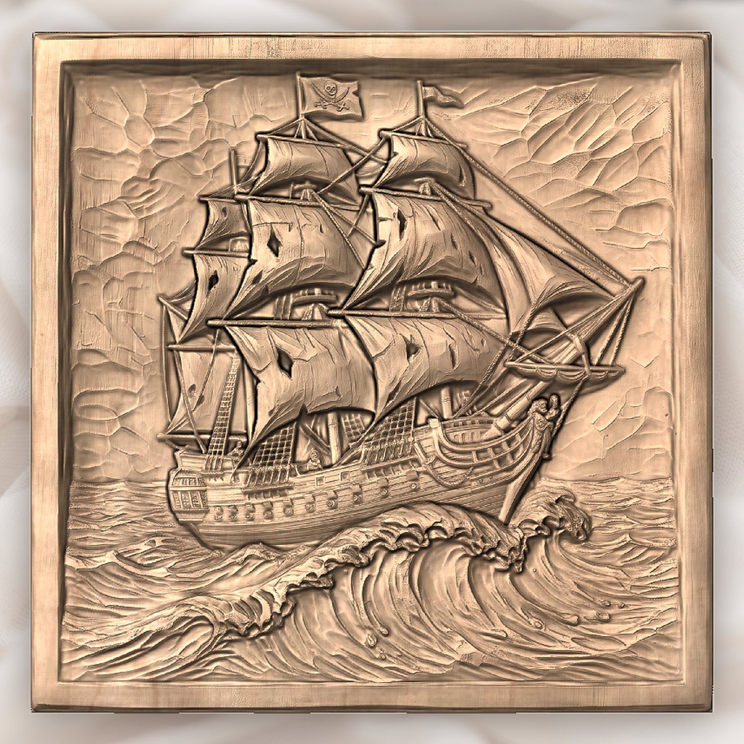 Pirate Ship Galleon Sea Wave CNC Relief STL bas-relief STL — view 4