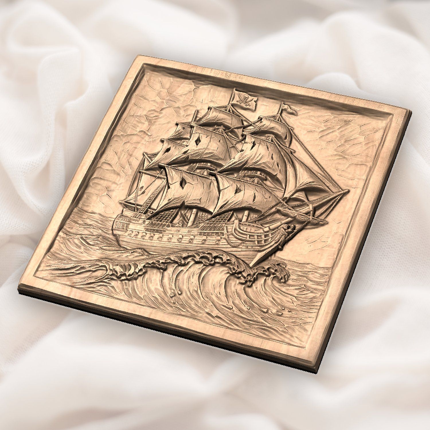 Pirate Ship Galleon Sea Wave CNC Relief STL bas-relief STL — view 5