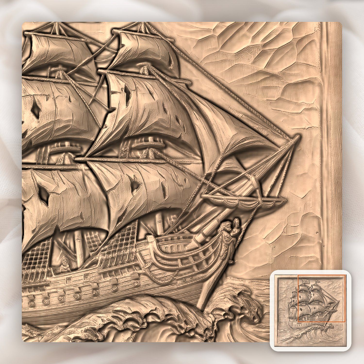 Pirate Ship Galleon Sea Wave CNC Relief STL bas-relief STL — view 9
