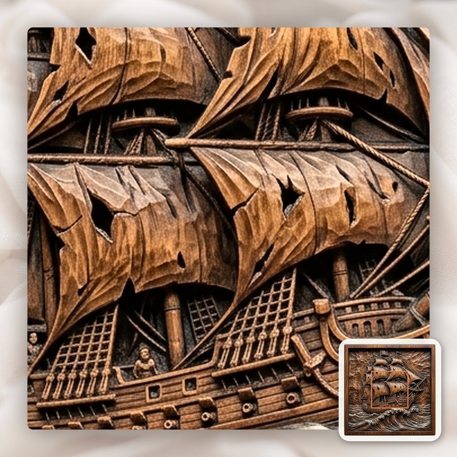 Pirate Ship Galleon Sea Wave CNC Relief STL bas-relief STL — view 10
