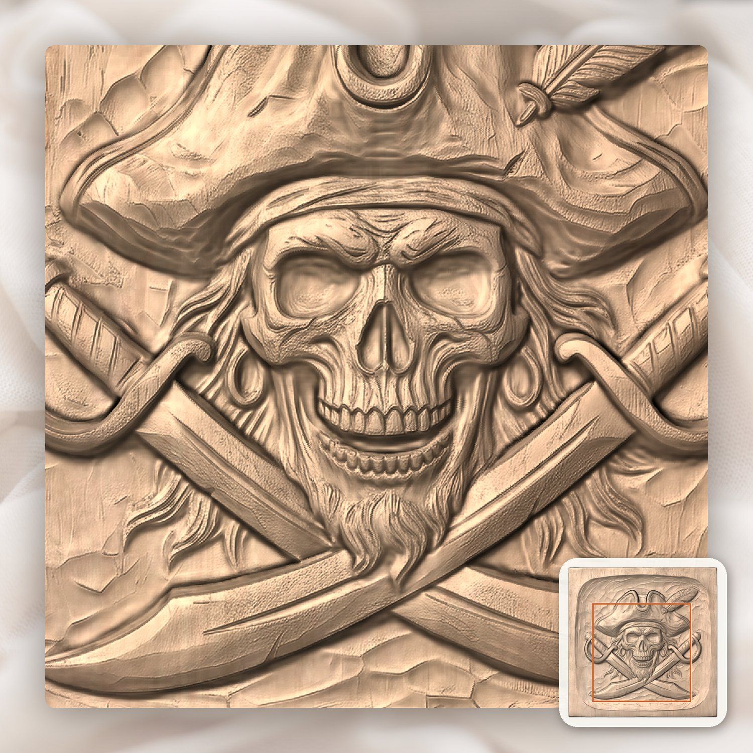 Pirate Skull and Crossed Cutlasses CNC Relief STL bas-relief STL — view 6