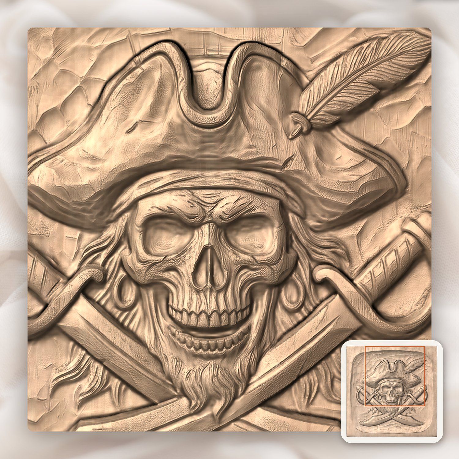 Pirate Skull and Crossed Cutlasses CNC Relief STL bas-relief STL — view 7