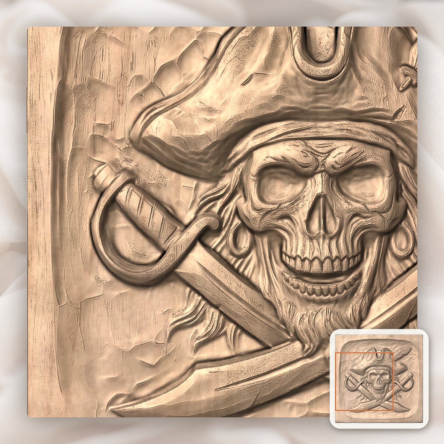 Pirate Skull and Crossed Cutlasses CNC Relief STL bas-relief STL — view 8