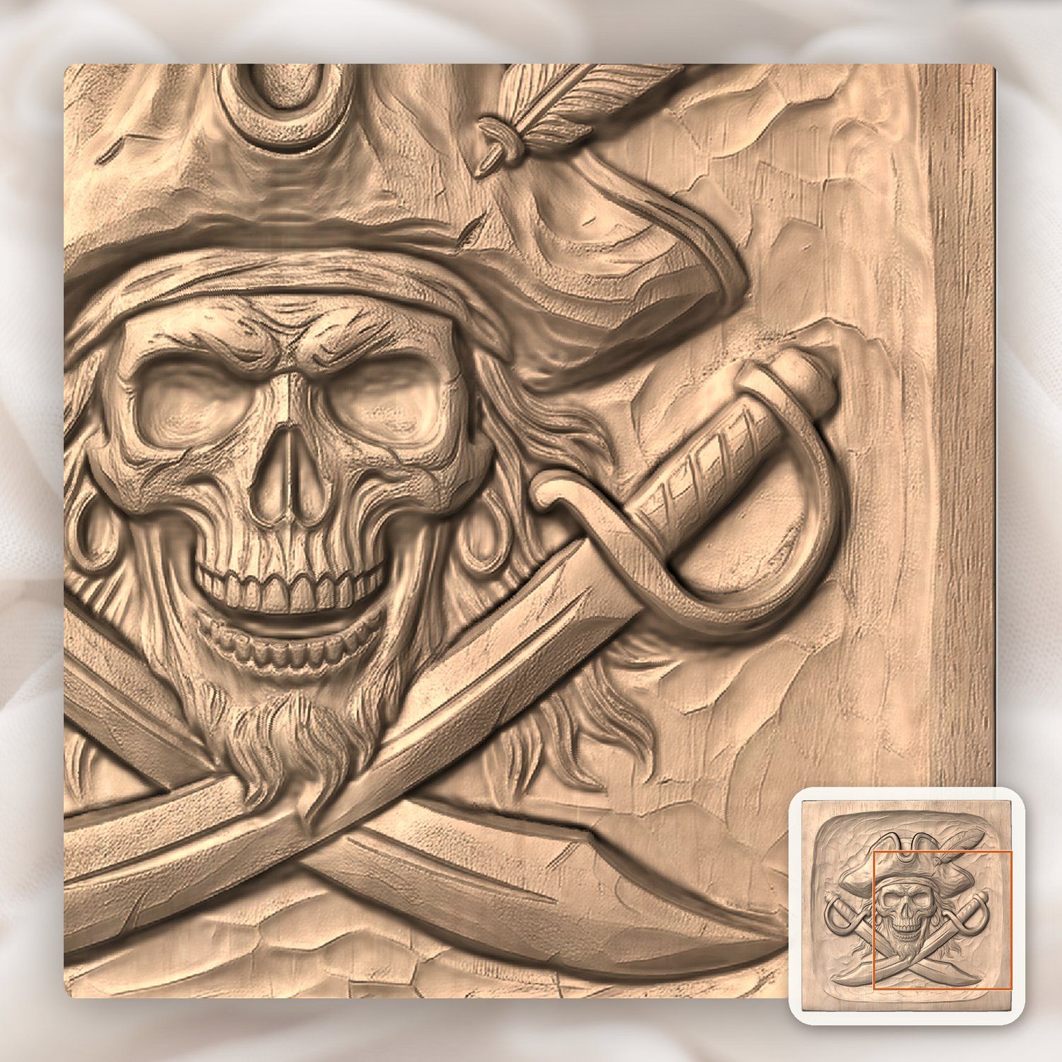 Pirate Skull and Crossed Cutlasses CNC Relief STL bas-relief STL — view 9