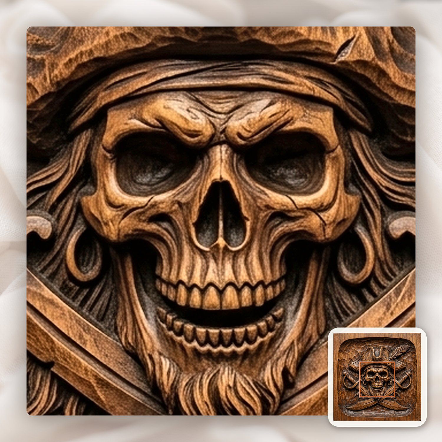 Pirate Skull and Crossed Cutlasses CNC Relief STL bas-relief STL — view 10
