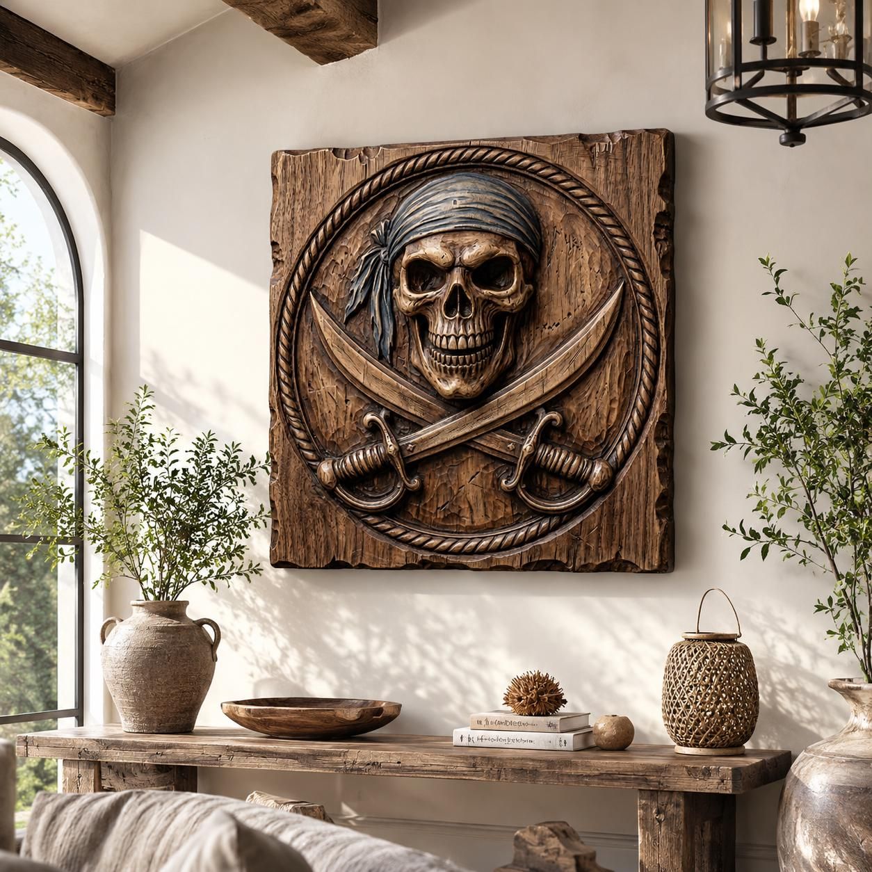 Bandana Pirate Skull and Crossed Cutlass Rope-Framed Relief STL bas-relief STL — view 4