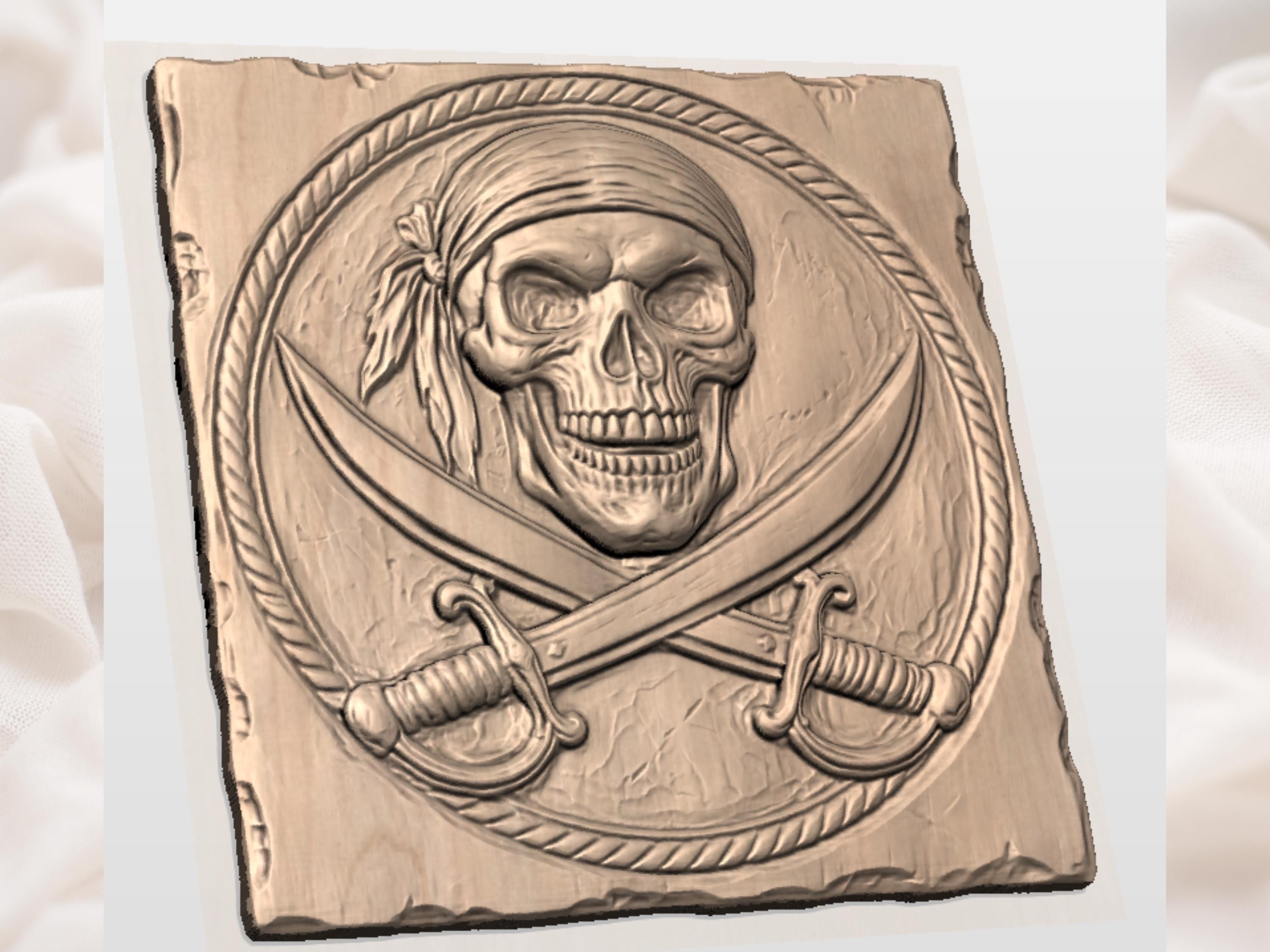 Bandana Pirate Skull and Crossed Cutlass Rope-Framed Relief STL bas-relief STL — view 5