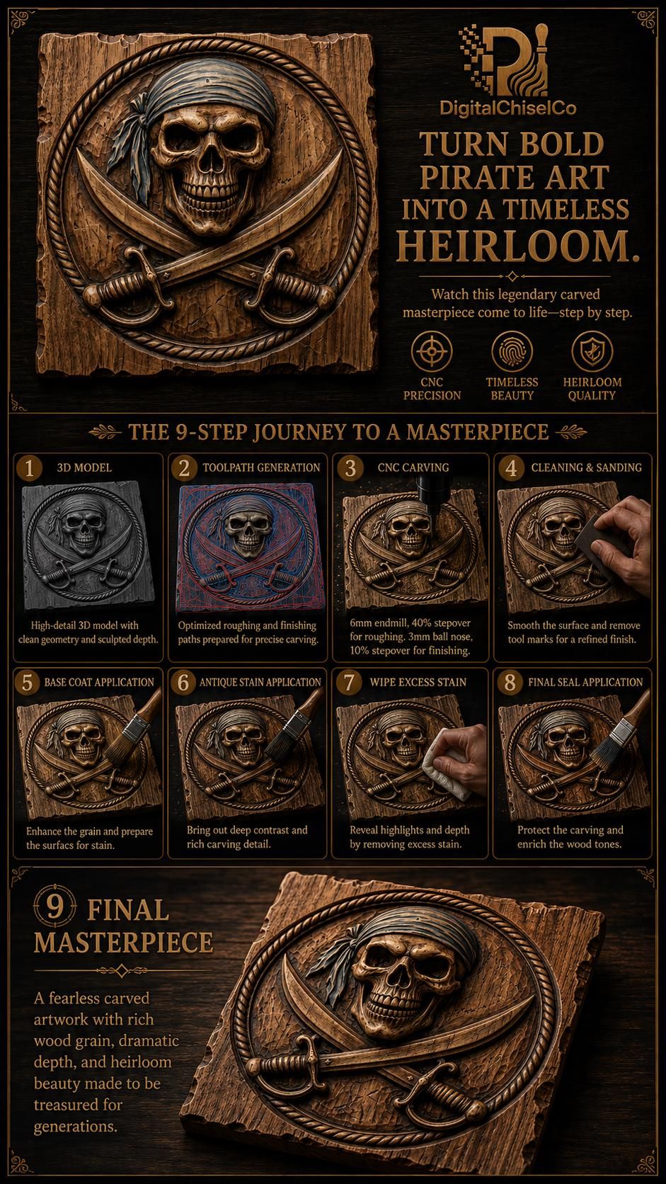 Bandana Pirate Skull and Crossed Cutlass Rope-Framed Relief STL bas-relief STL — view 8
