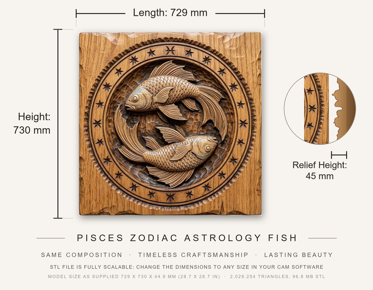 Pisces Zodiac Astrology Fish CNC Relief STL bas-relief STL — view 3