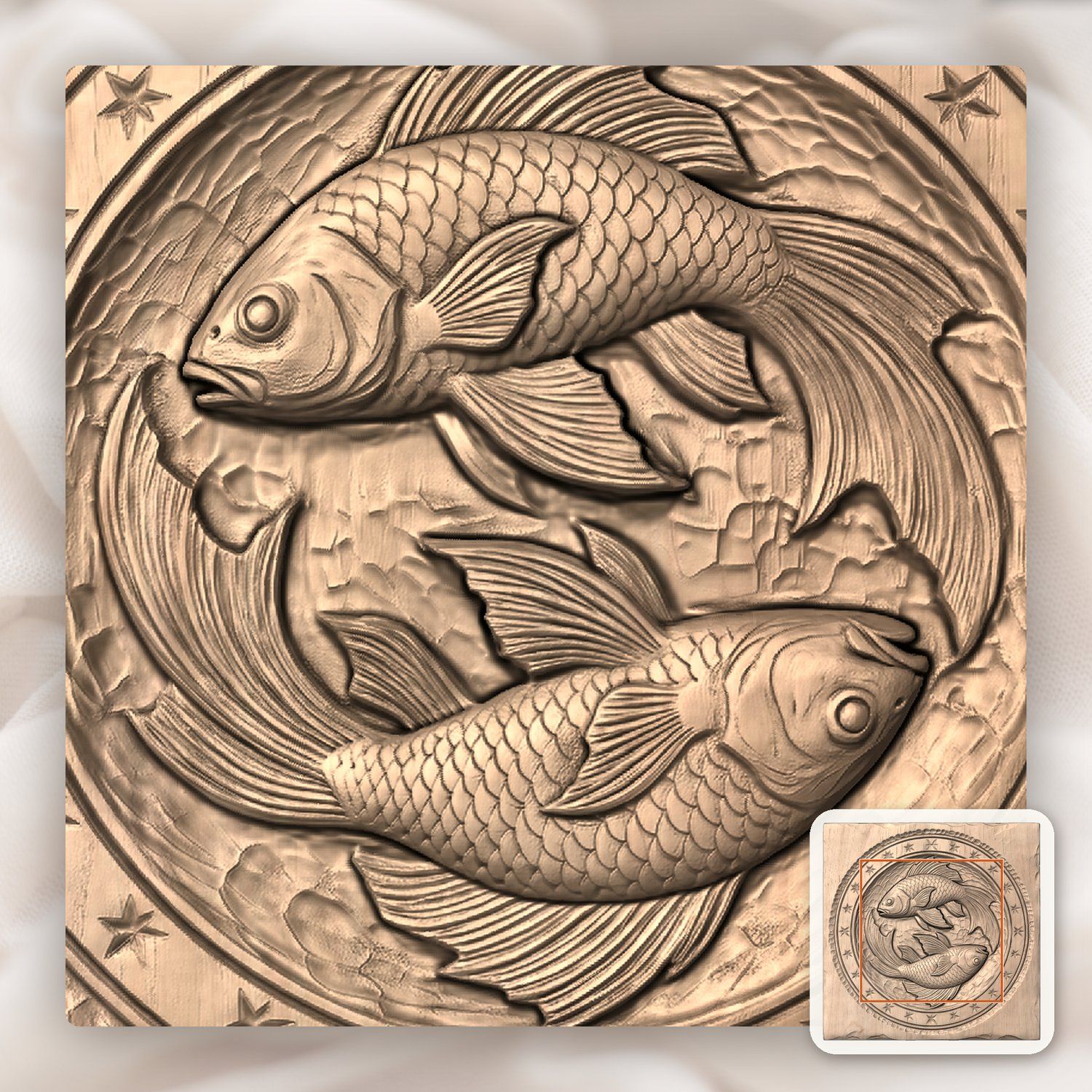 Pisces Zodiac Astrology Fish CNC Relief STL bas-relief STL — view 6