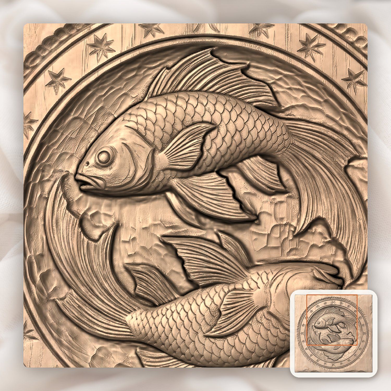 Pisces Zodiac Astrology Fish CNC Relief STL bas-relief STL — view 7