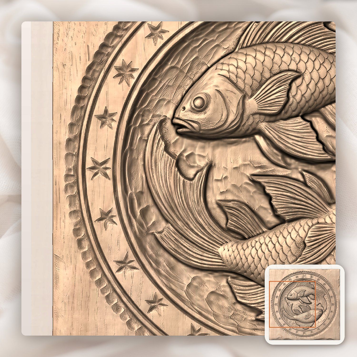 Pisces Zodiac Astrology Fish CNC Relief STL bas-relief STL — view 9
