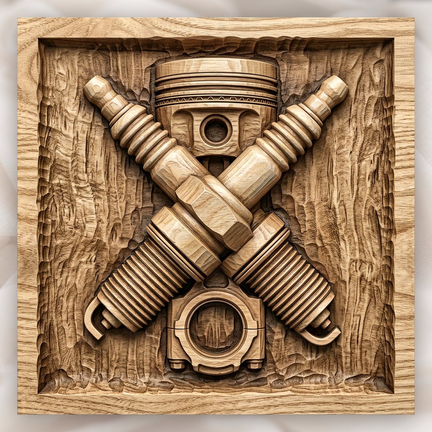 Piston and Crossed Spark Plugs CNC Relief STL bas-relief STL design