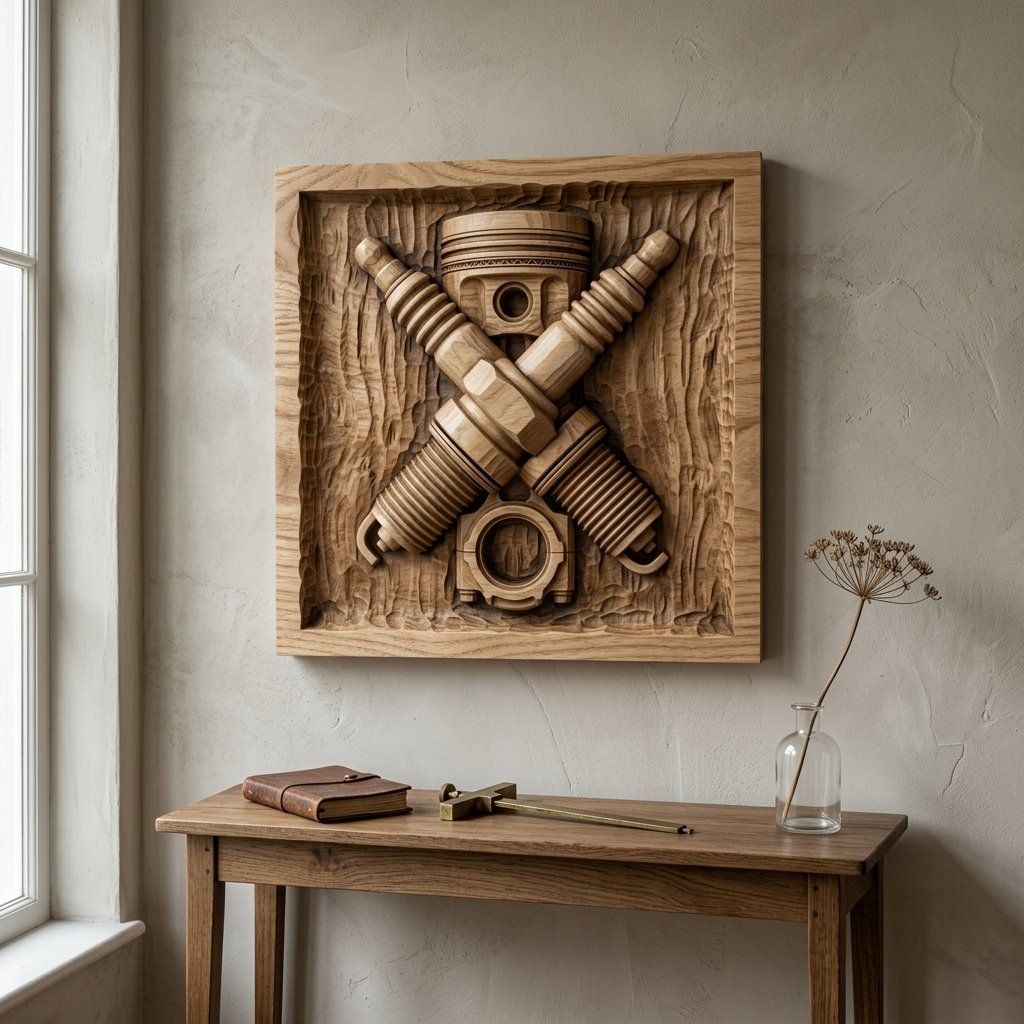 Piston and Crossed Spark Plugs CNC Relief STL bas-relief STL — view 13
