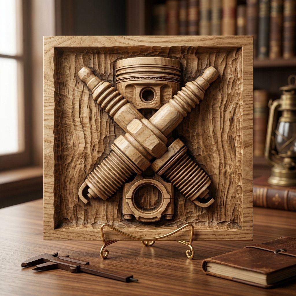 Piston and Crossed Spark Plugs CNC Relief STL bas-relief STL — view 3