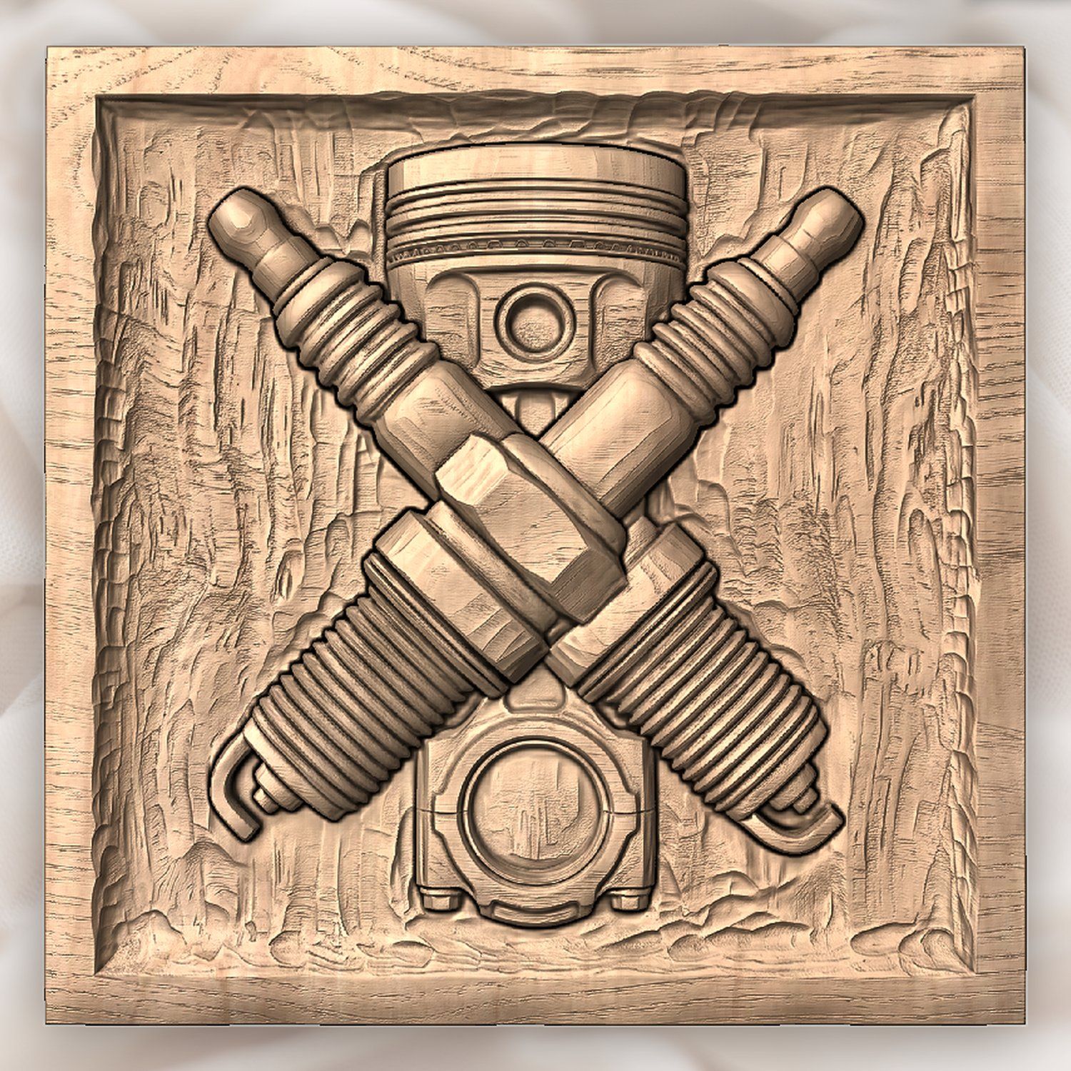 Piston and Crossed Spark Plugs CNC Relief STL bas-relief STL — view 4