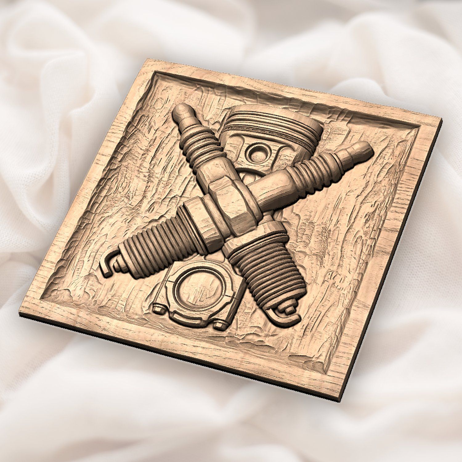 Piston and Crossed Spark Plugs CNC Relief STL bas-relief STL — view 5