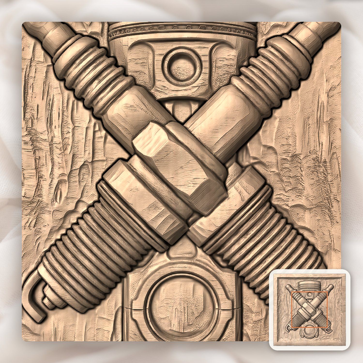 Piston and Crossed Spark Plugs CNC Relief STL bas-relief STL — view 6