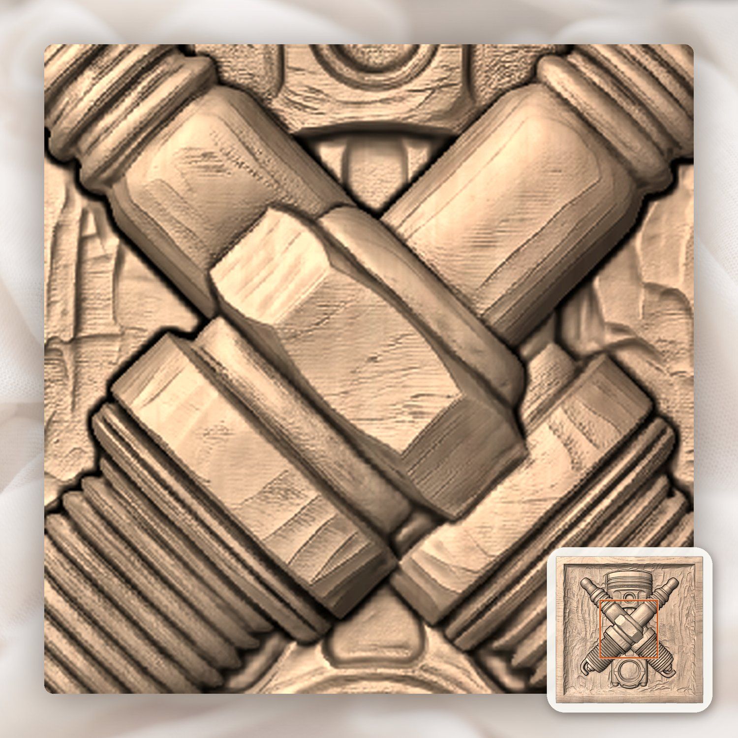 Piston and Crossed Spark Plugs CNC Relief STL bas-relief STL — view 7