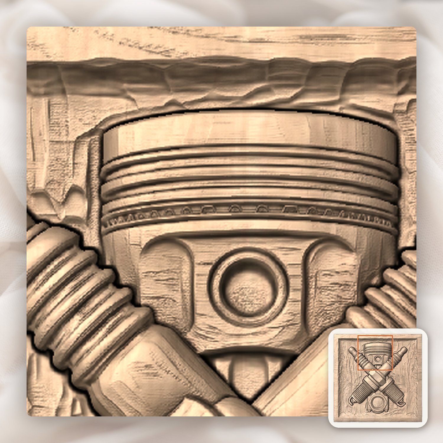 Piston and Crossed Spark Plugs CNC Relief STL bas-relief STL — view 8