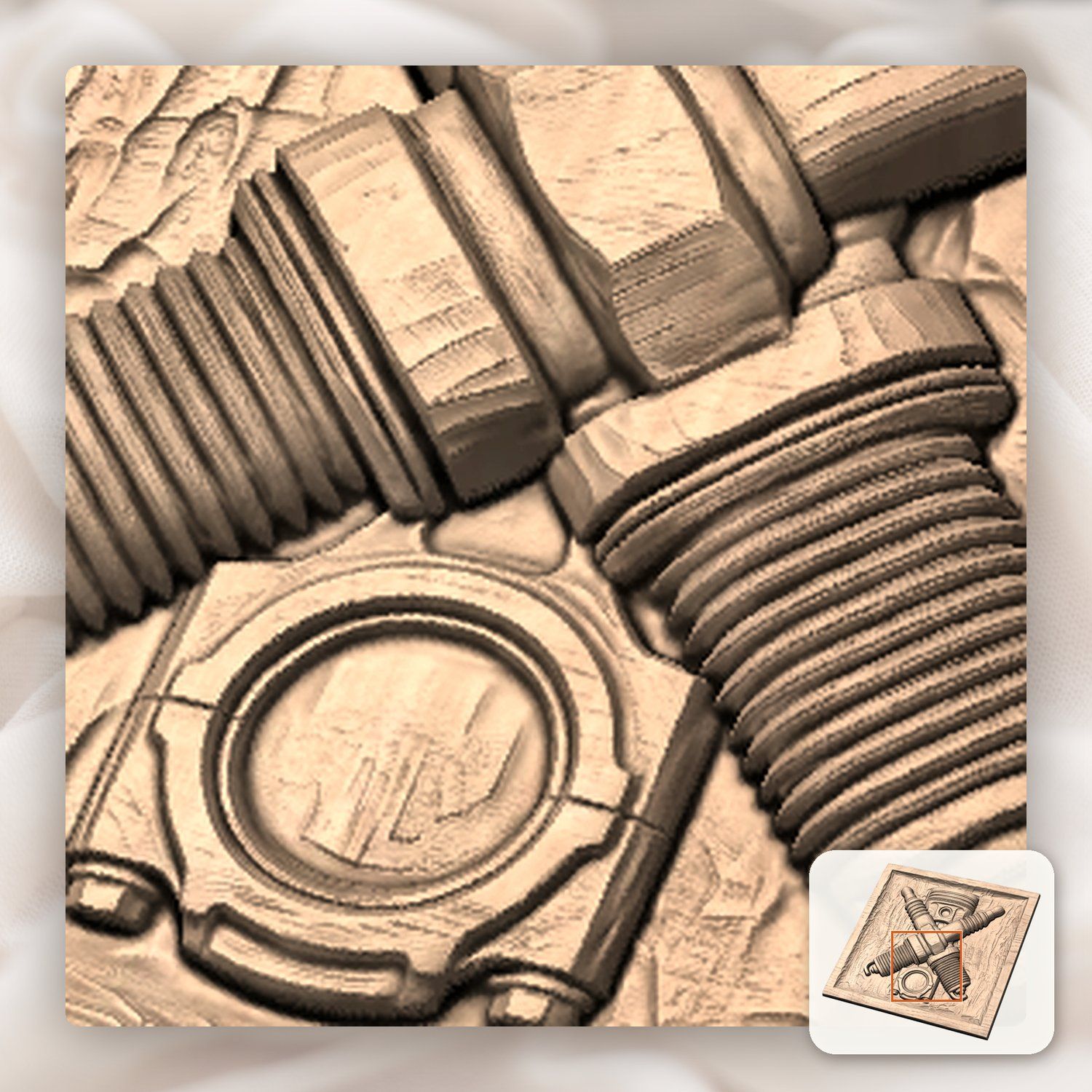 Piston and Crossed Spark Plugs CNC Relief STL bas-relief STL — view 9