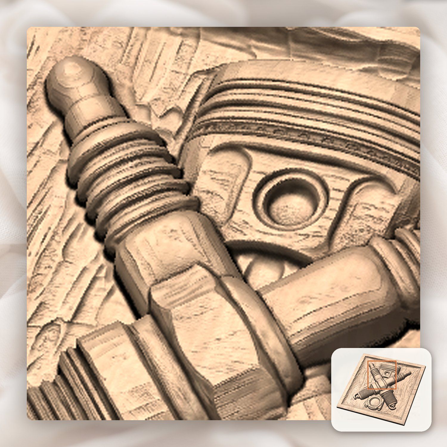Piston and Crossed Spark Plugs CNC Relief STL bas-relief STL — view 10