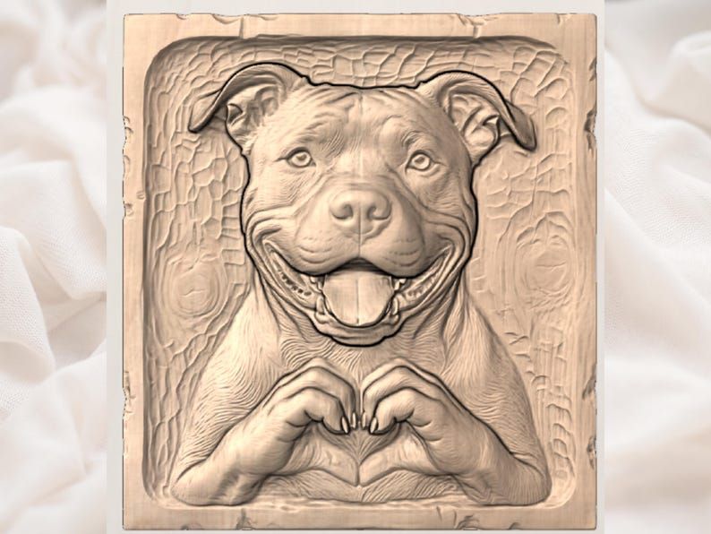 Smiling Pitbull Making Heart Hands Bas-Relief STL bas-relief STL — view 2