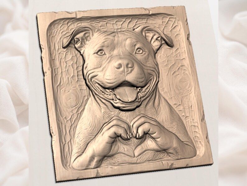 Smiling Pitbull Making Heart Hands Bas-Relief STL bas-relief STL — view 3