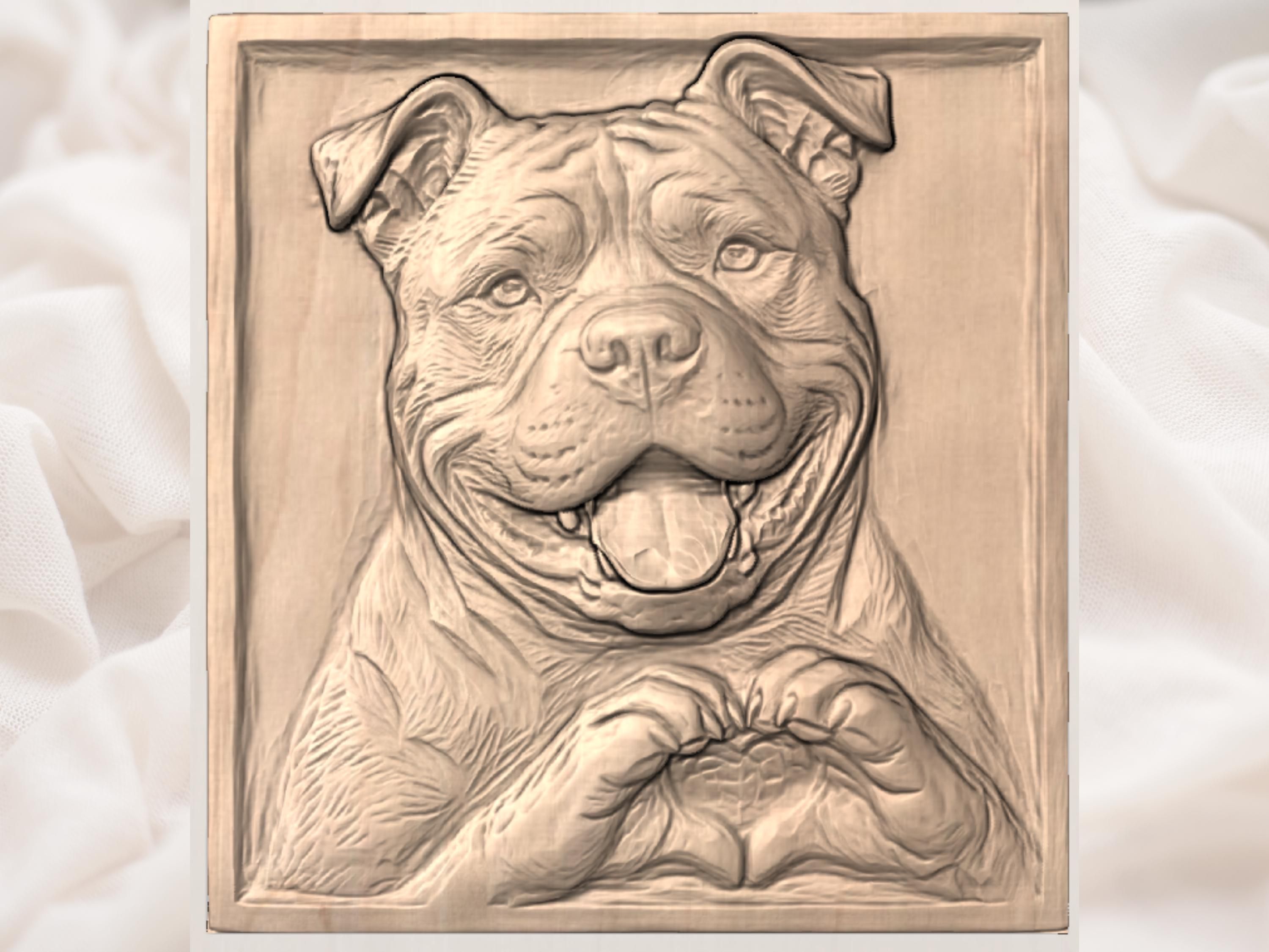 Smiling Pitbull With Heart-Shaped Paws Bas-Relief STL bas-relief STL — view 2