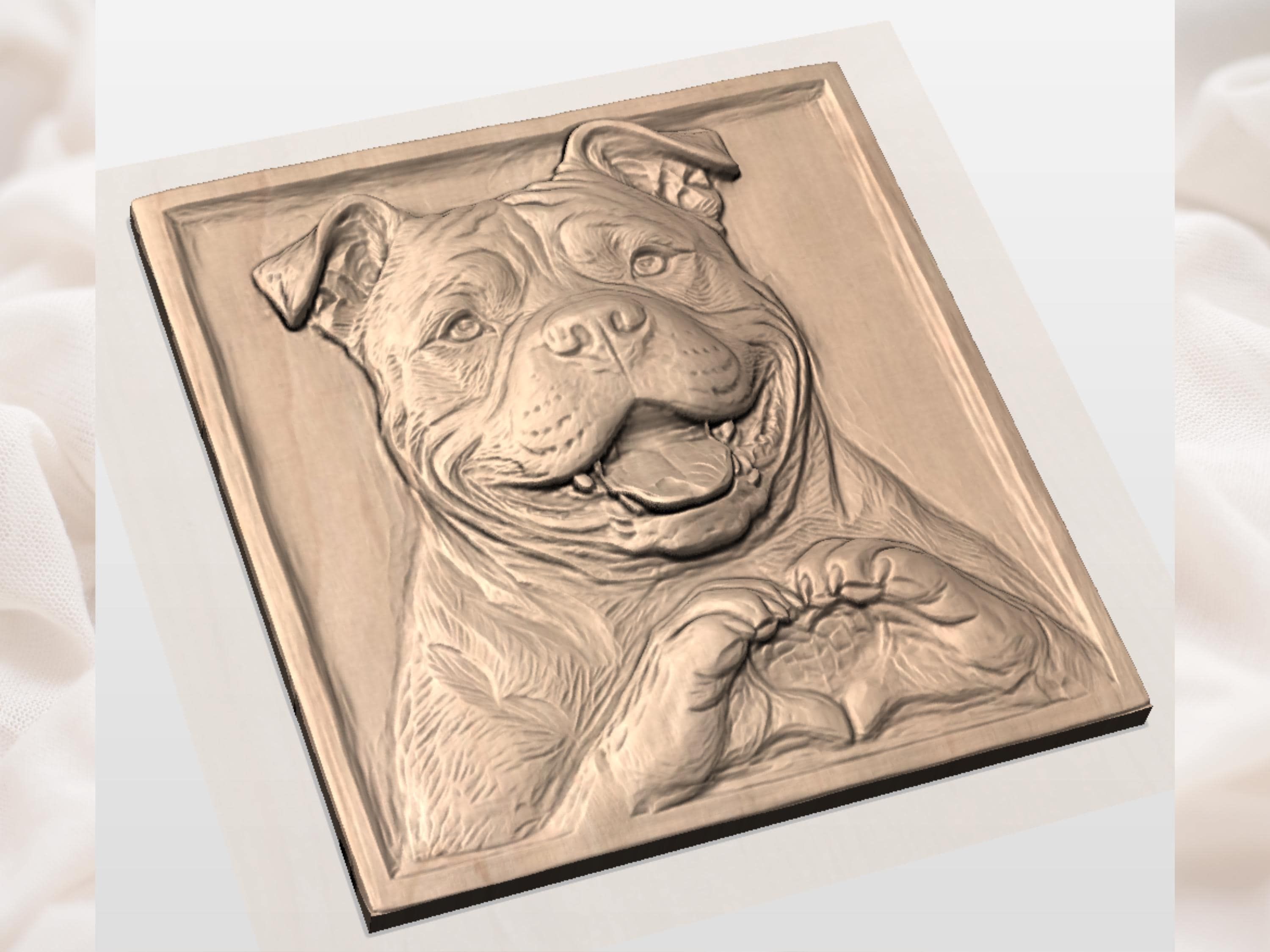 Smiling Pitbull With Heart-Shaped Paws Bas-Relief STL bas-relief STL — view 3