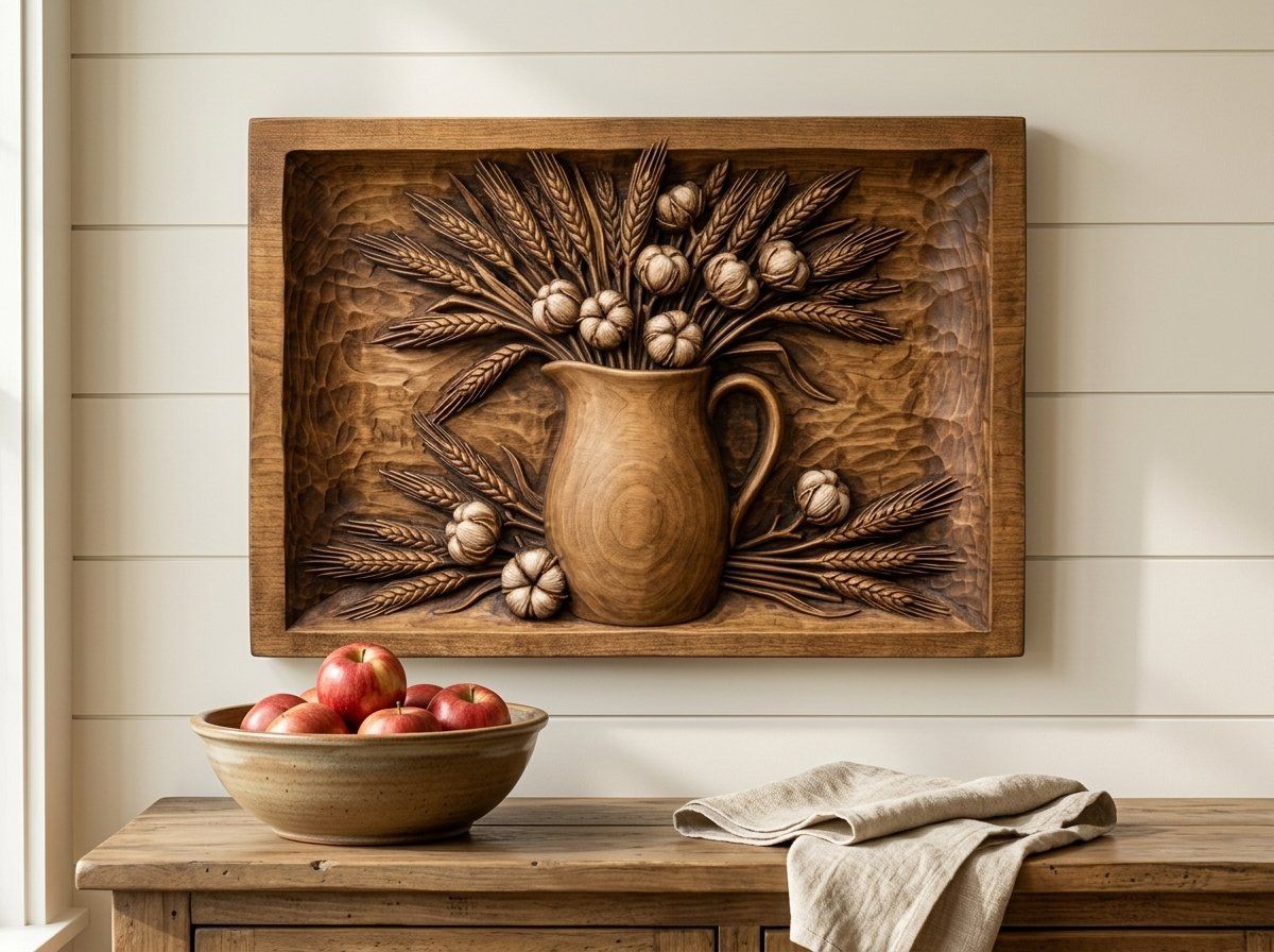 Pitcher Wheat Cotton CNC Relief STL bas-relief STL — view 13