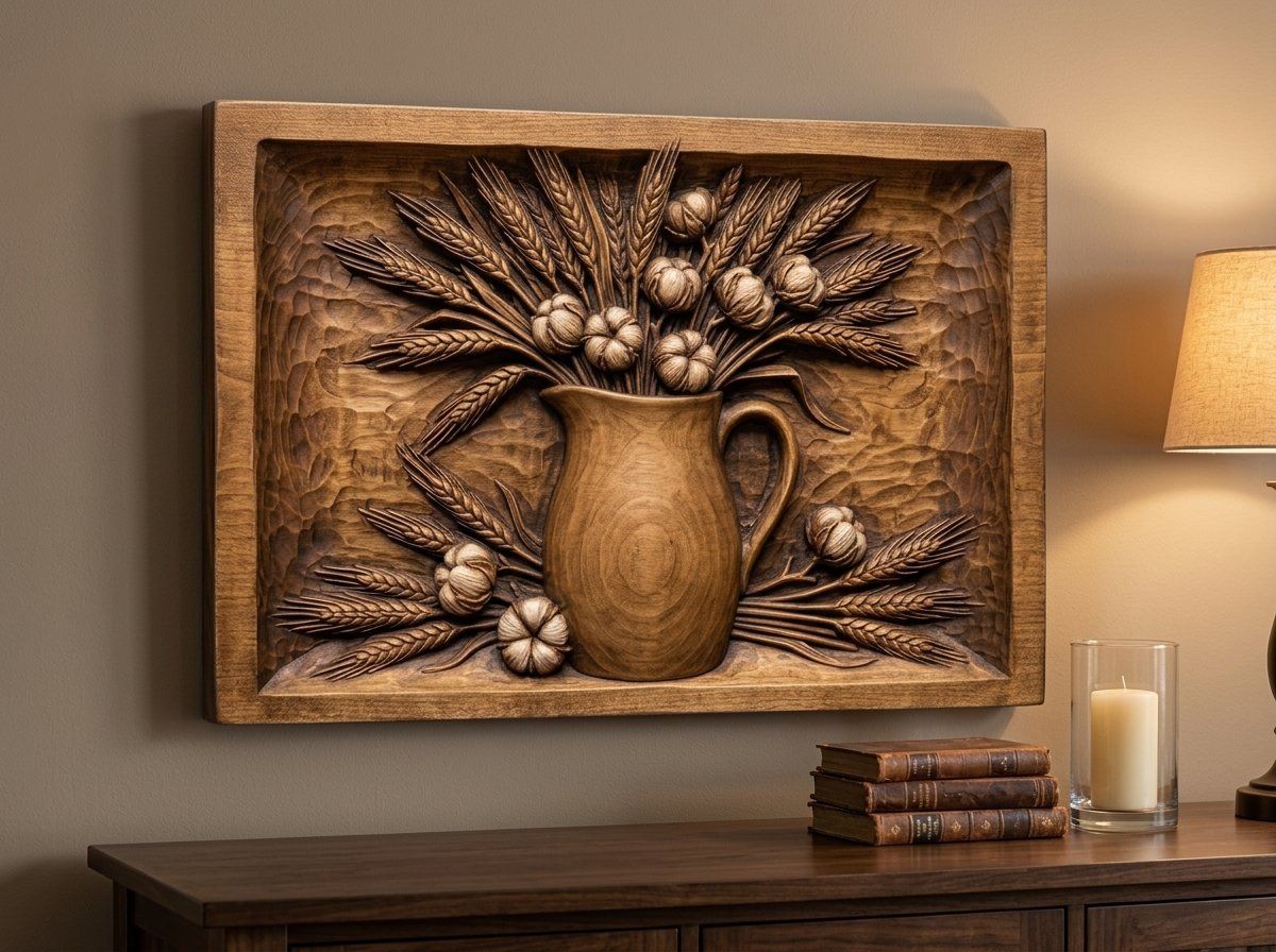 Pitcher Wheat Cotton CNC Relief STL bas-relief STL — view 14