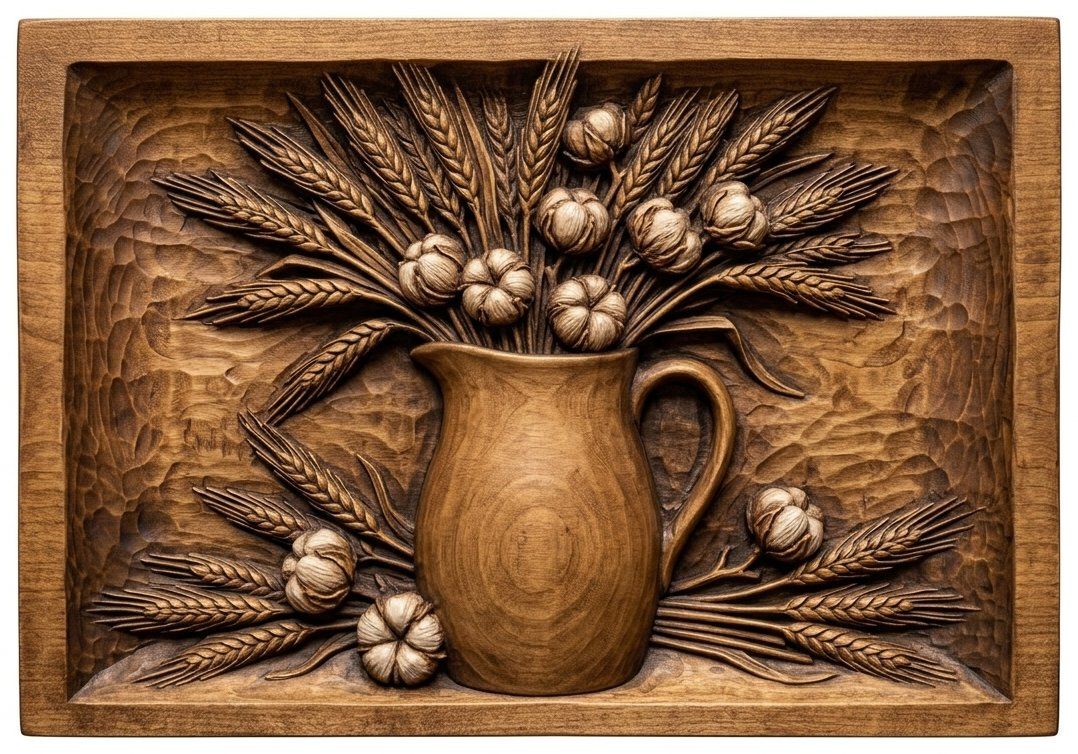 Pitcher Wheat Cotton CNC Relief STL bas-relief STL — view 4