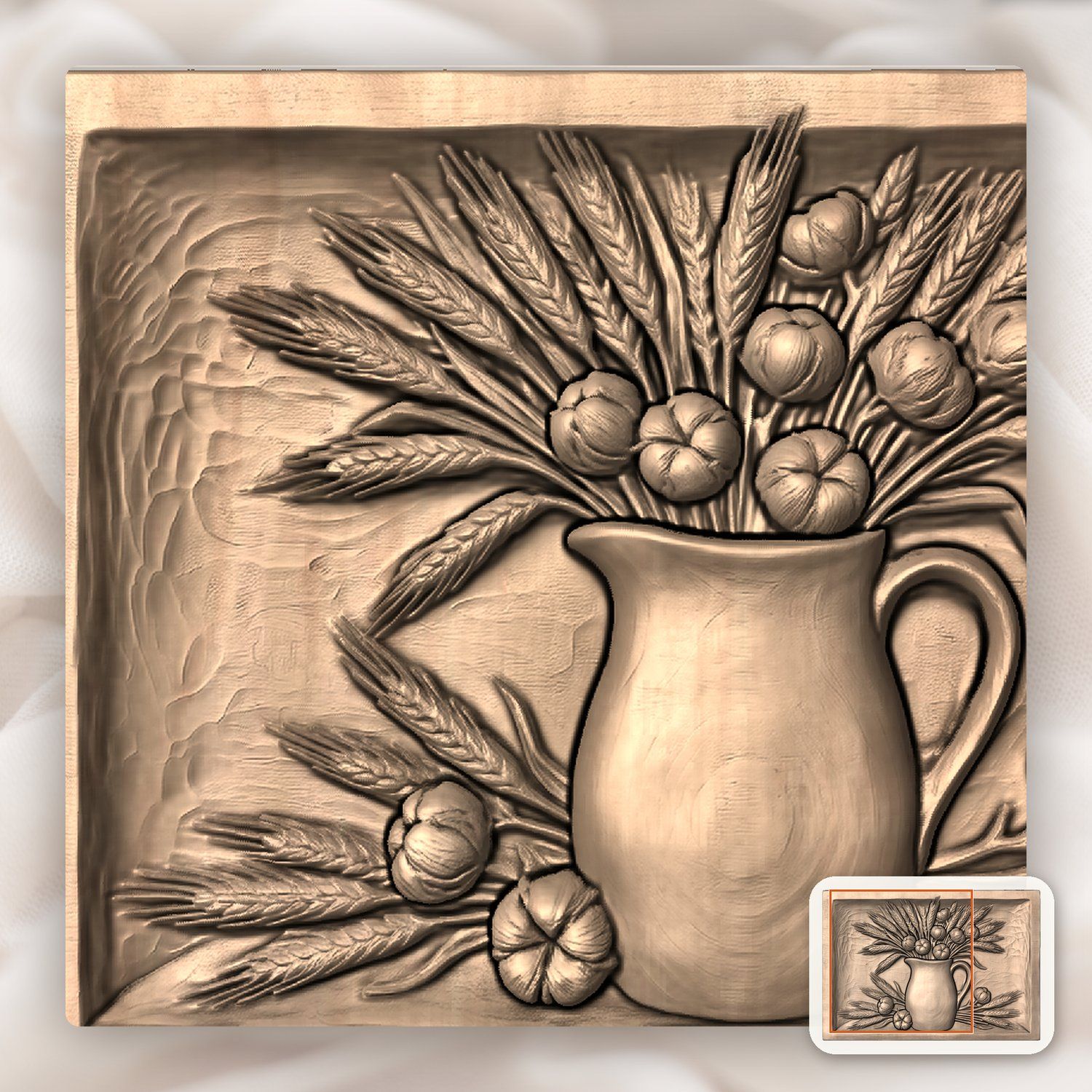 Pitcher Wheat Cotton CNC Relief STL bas-relief STL — view 8