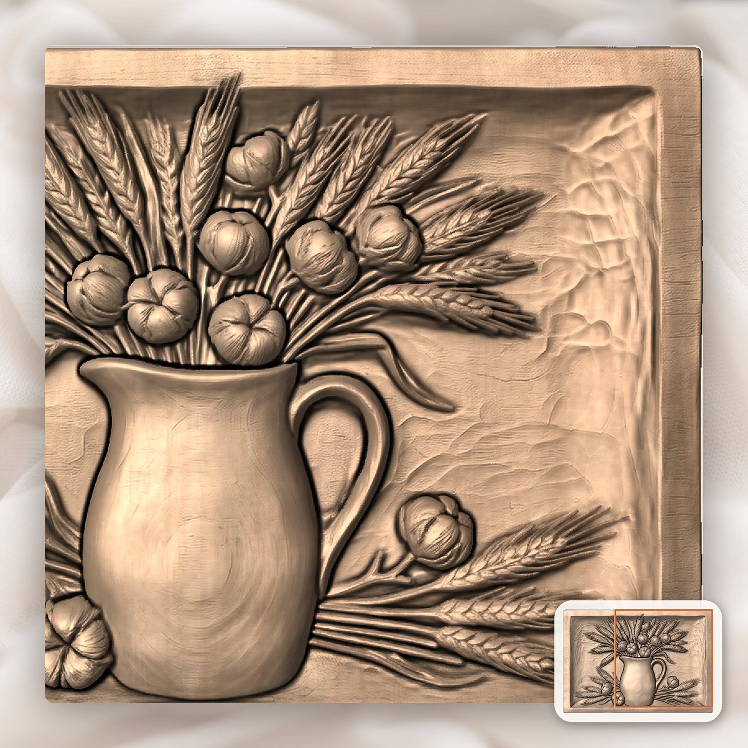 Pitcher Wheat Cotton CNC Relief STL bas-relief STL — view 9