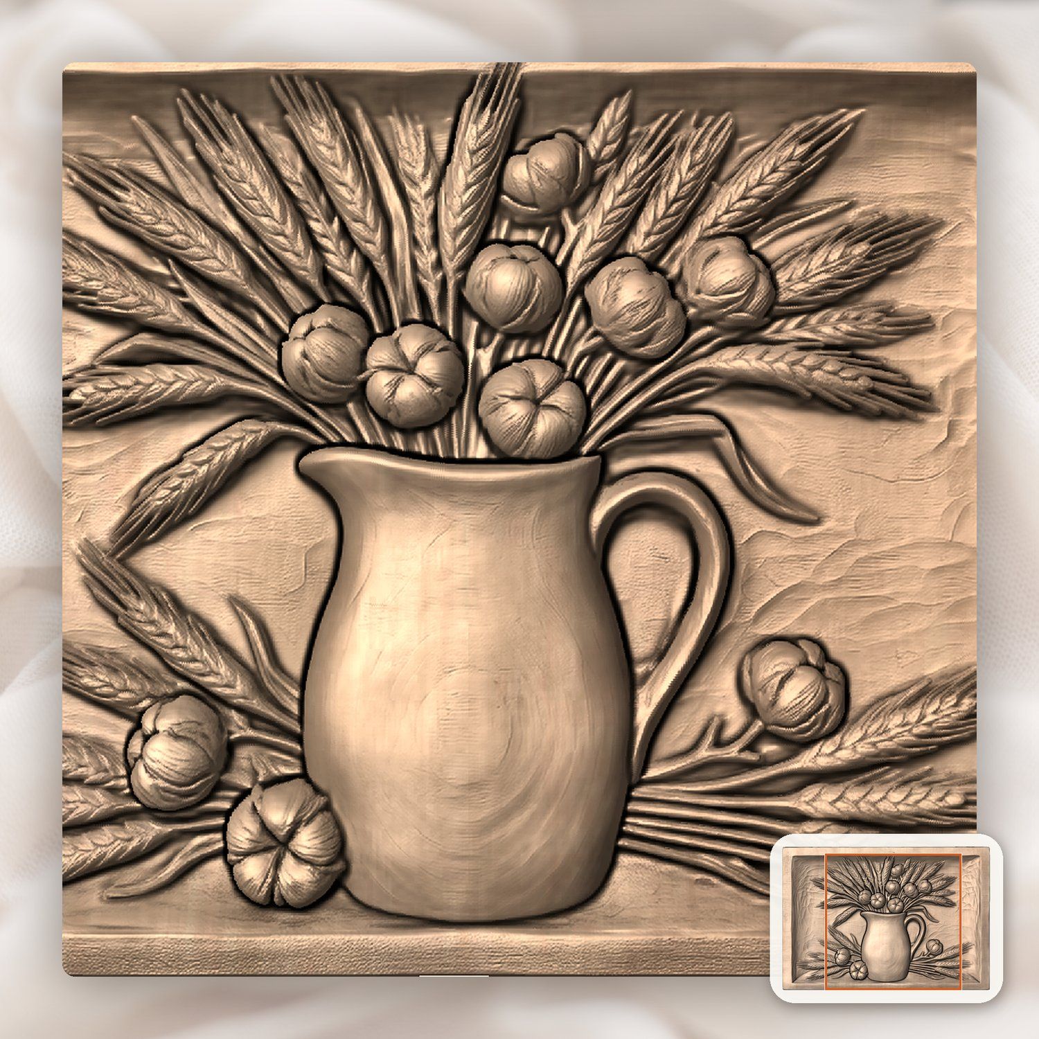 Pitcher Wheat Cotton CNC Relief STL bas-relief STL — view 10