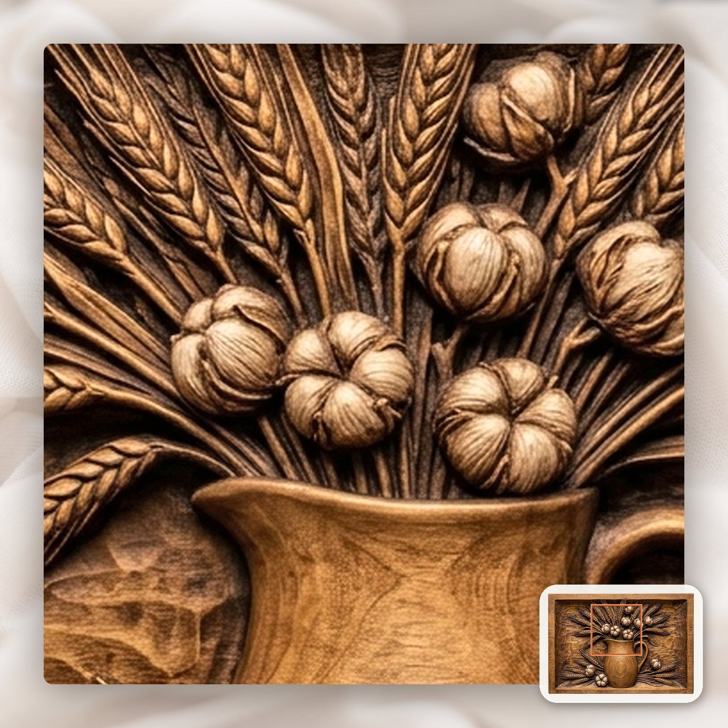 Pitcher Wheat Cotton CNC Relief STL bas-relief STL — view 11