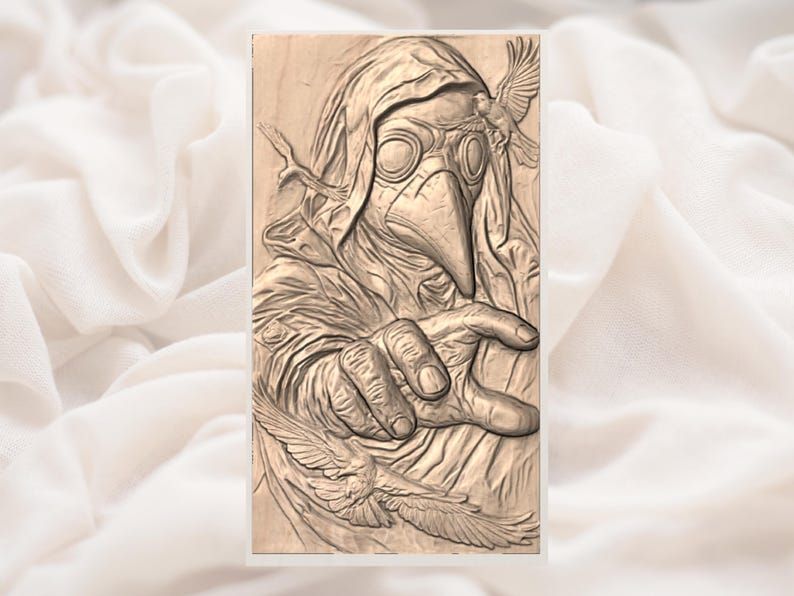 Plague Doctor Bas-Relief STL with Beaked Mask and Ravens bas-relief STL — view 2