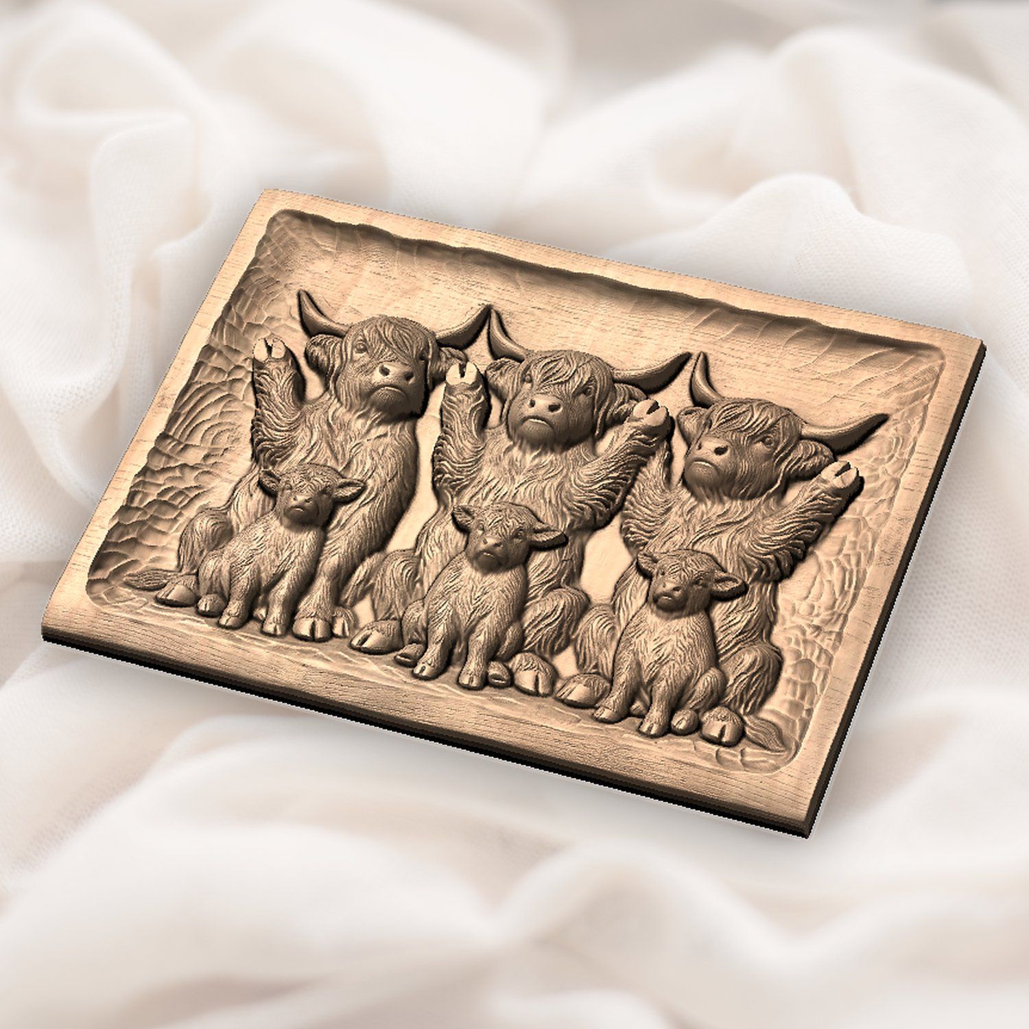 Playful Begging Highland Cow Family CNC Relief STL bas-relief STL — view 5
