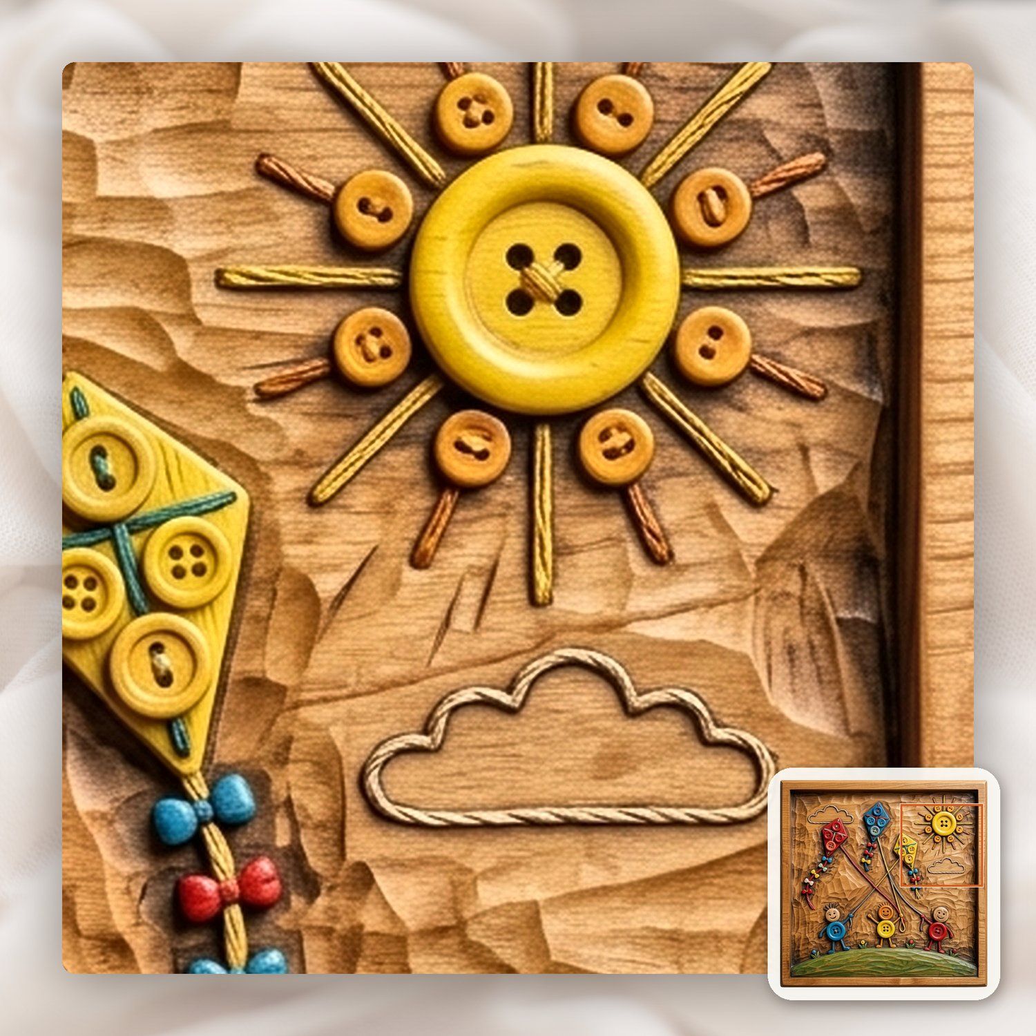 Playful Button Kites Children Scene CNC Relief STL bas-relief STL — view 11