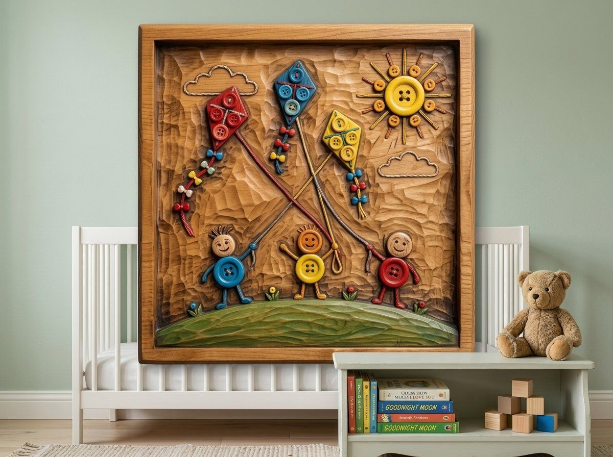 Playful Button Kites Children Scene CNC Relief STL bas-relief STL — view 12