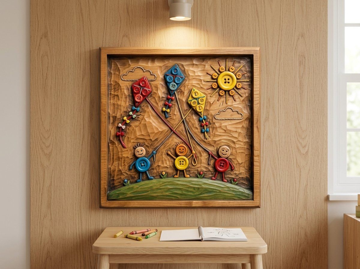 Playful Button Kites Children Scene CNC Relief STL bas-relief STL — view 14