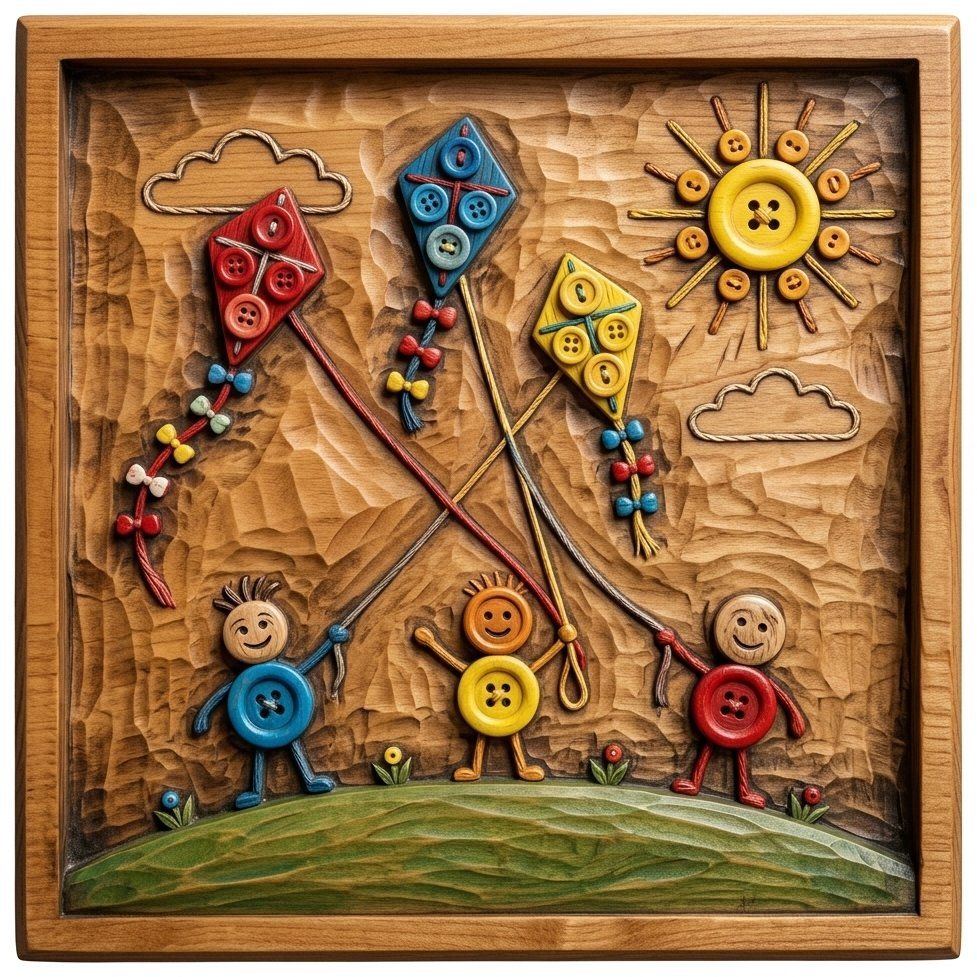 Playful Button Kites Children Scene CNC Relief STL bas-relief STL — view 13