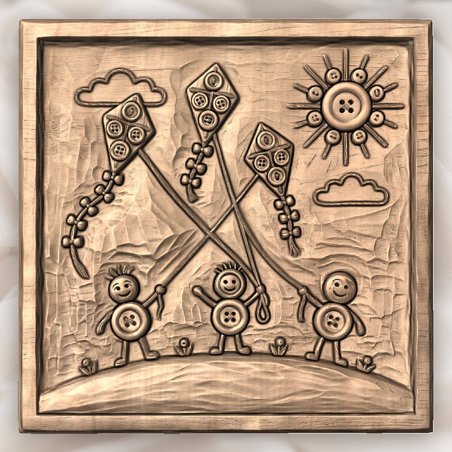 Playful Button Kites Children Scene CNC Relief STL bas-relief STL — view 4