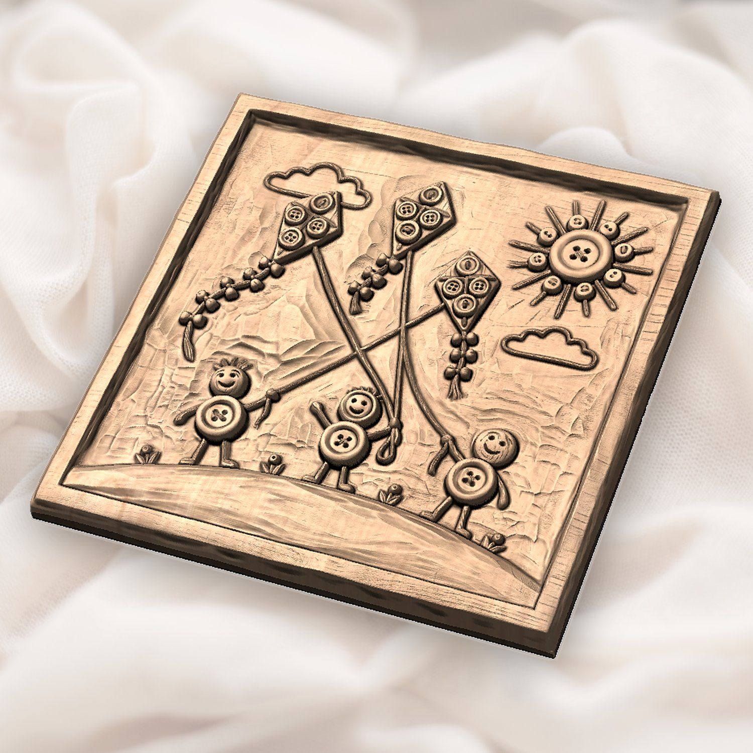 Playful Button Kites Children Scene CNC Relief STL bas-relief STL — view 5