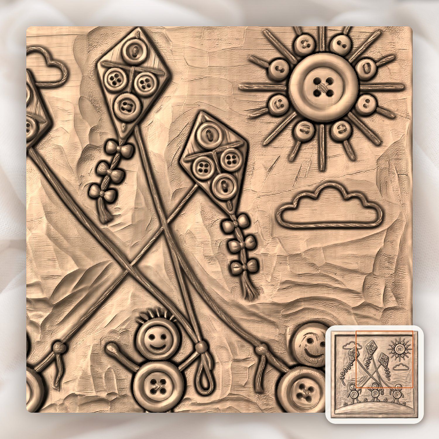Playful Button Kites Children Scene CNC Relief STL bas-relief STL — view 7