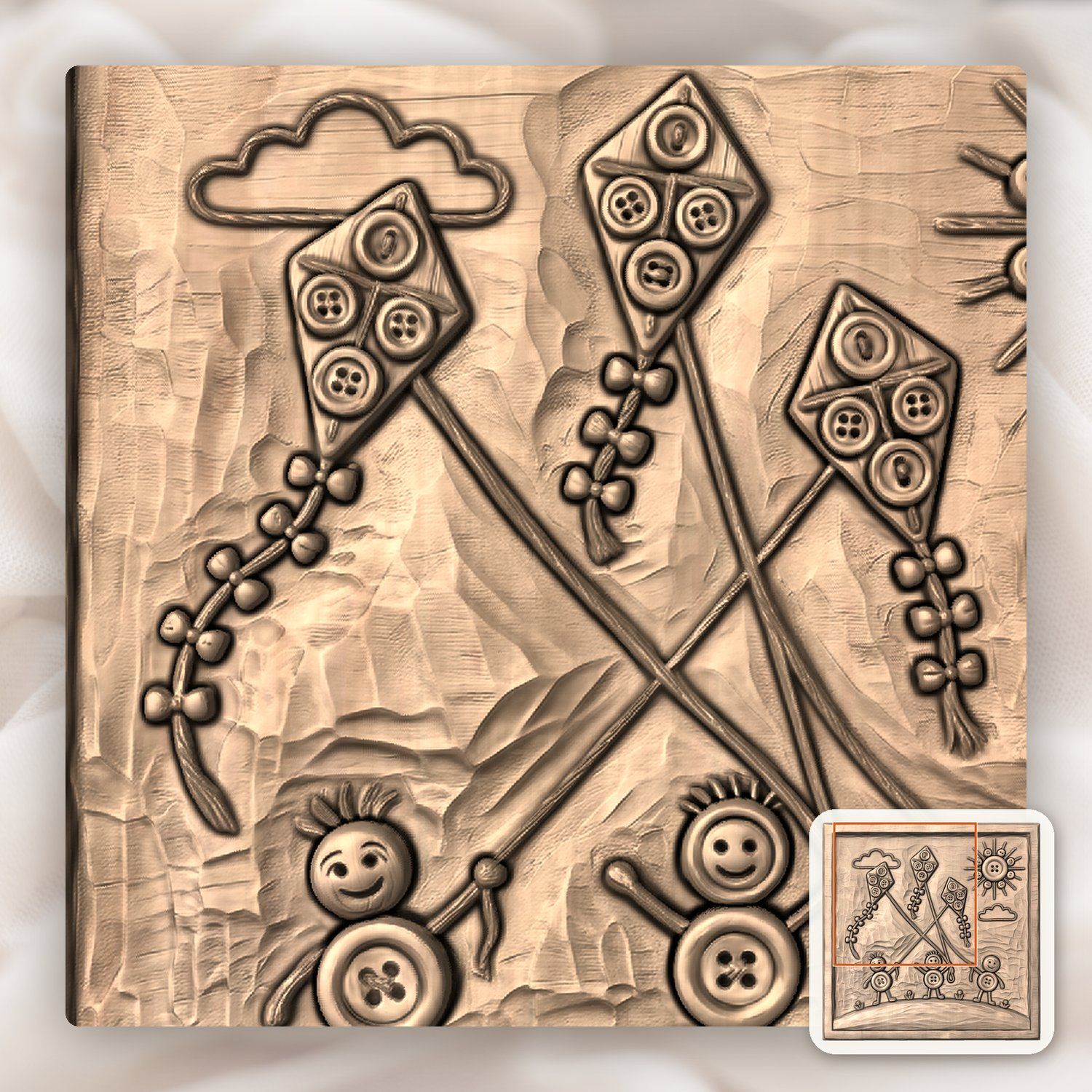 Playful Button Kites Children Scene CNC Relief STL bas-relief STL — view 8