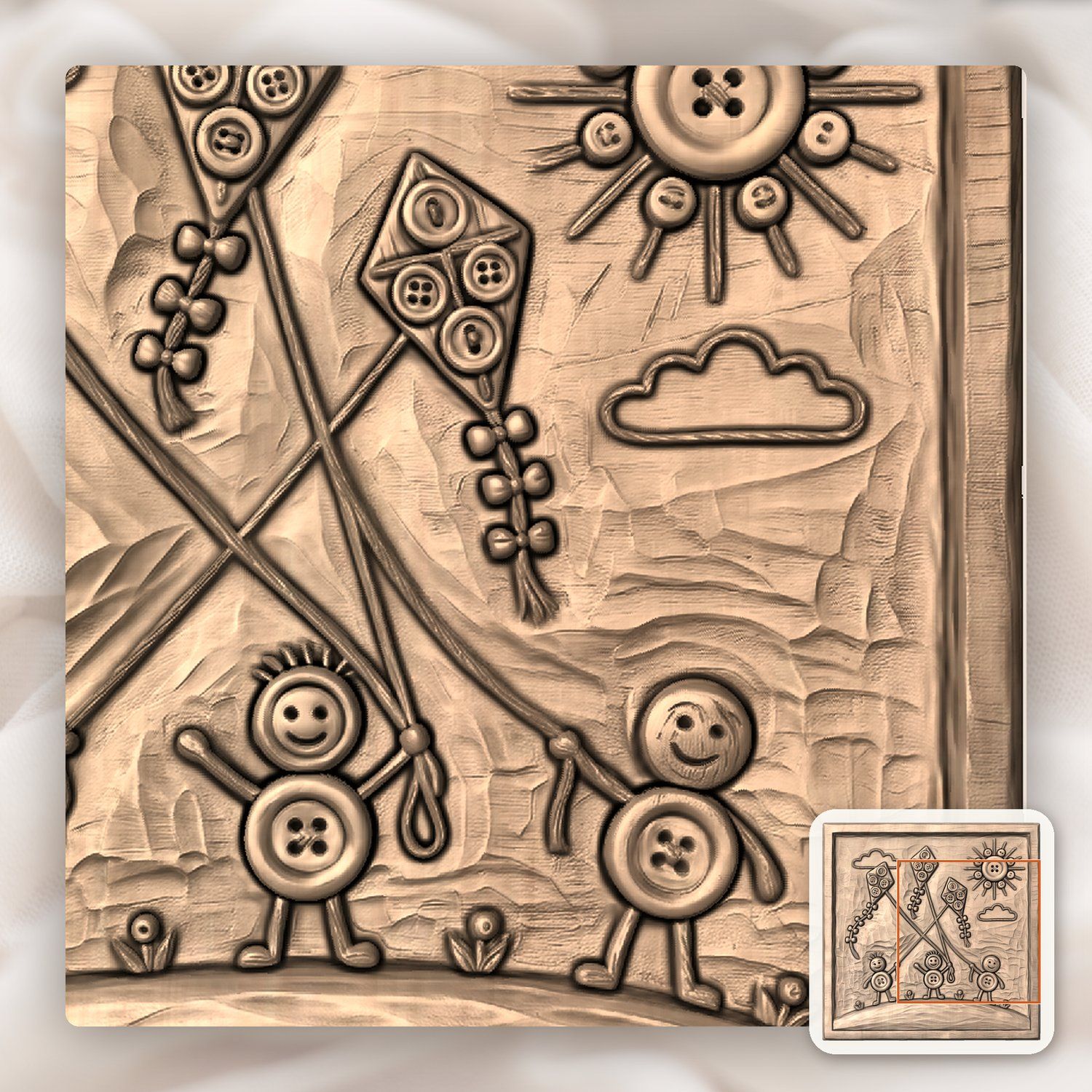 Playful Button Kites Children Scene CNC Relief STL bas-relief STL — view 9