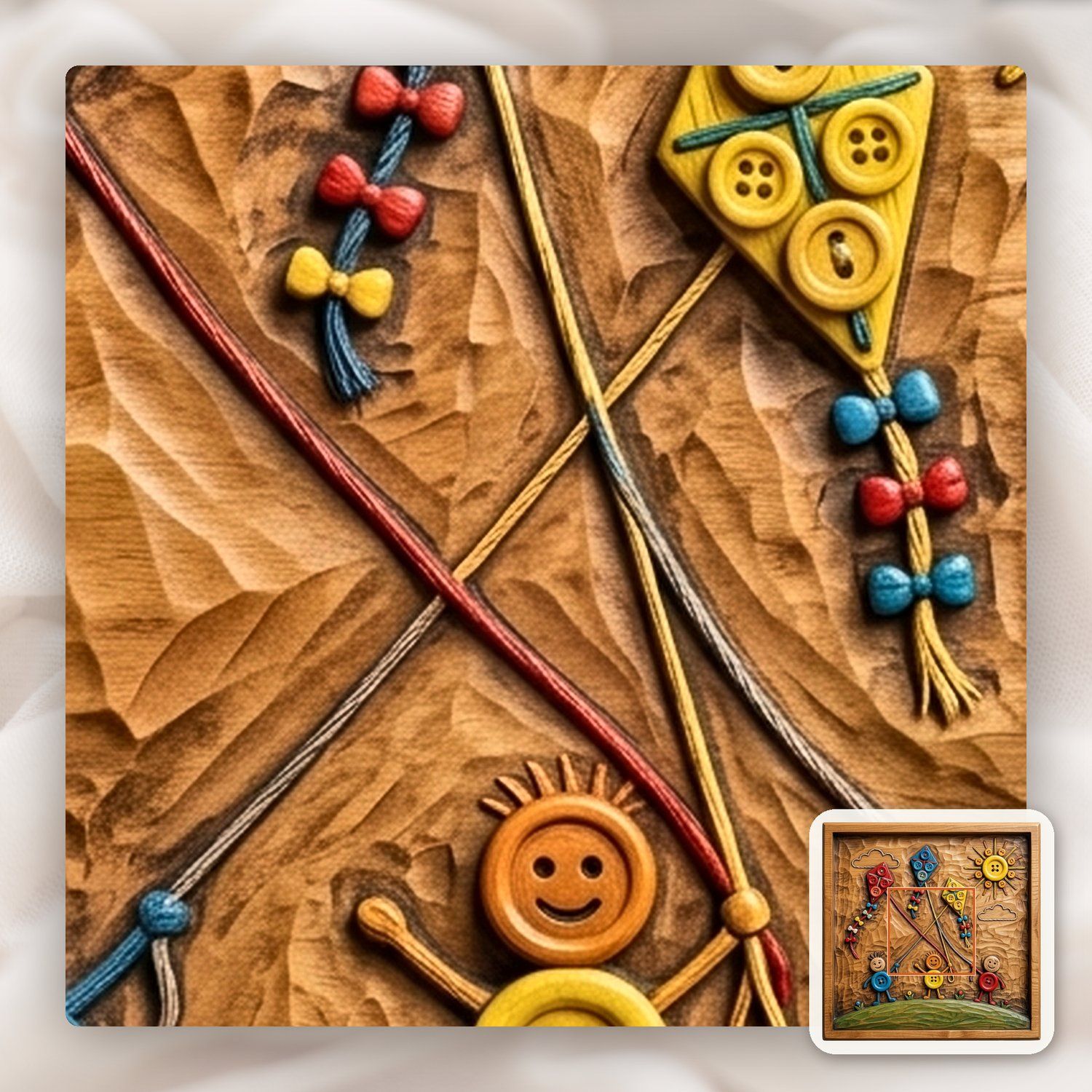 Playful Button Kites Children Scene CNC Relief STL bas-relief STL — view 10